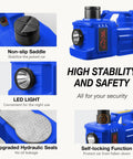 Beefy Heavy Duty Electric Car Jack Kit With Hydraulic Lift 5 Ton, Tire Inflator And Impact Wrench, 12V Floor Jack For Sedans, SUVs, MPVs And Trucks, Ideal For Tire Changes And Garage Repairs. Blue hydraulic jack with LED light and non-slip saddle.