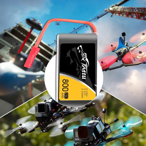 3.7V 800mAh 25C 1S LiPo Battery Pack With JST Plug For RC Drones shown with various drones in action