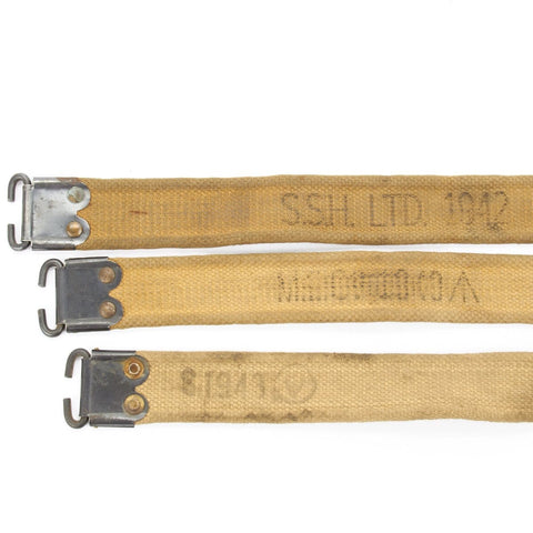 WWII British Enfield Web Khaki Sling With Steel Fittings Authentic Dated Military Gear For SMLE Rifles with visible markings