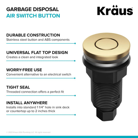 Flat Top Garbage Disposal Air Switch Button In Brushed Brass Universal Replacement For All Air Switch Kits And Disposals