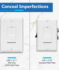 Comparison of Decorator Switch Cover 1 Gang Matte White Wall Plate Mid Size 4.88 By 3.11 Inches with standard wall plate