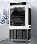 Portable Air Conditioner With Massive Water Tank And Free Ice Packs To Keep Your Space Chill As Ice All Day Long Includes Wireless Remote And Smooth Roll Casters For Bedroom Or Office, compact design with large fan.