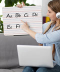 Six Pack Double Sided 9x12 Whiteboards With Lined Surfaces For Kids And Classroom Use, woman teaching alphabet with whiteboard
