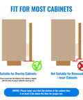 Diagram showing compatibility of Adhesive Toe Pull For Trash Cabinet Doors Hands Free Foot Operated Door Opener with overlay cabinets.