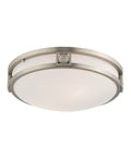 Titania 2-Light Ceiling Mount Fixture In Brushed Nickel With Transitional Design And Steel Construction, showing satin glass detail.
