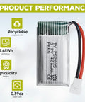 3.7V 400mAh Li-ion battery with performance icons, part of 5 Pack 3 7V 400mAh Li Battery Set With 5 In 1 Charger For SYMA Q11 H99W H31