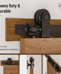 9 Ft Sliding Barn Door Hardware Kit with heavy duty steel rollers on flat tracks for 27 inch double doors, close-up view