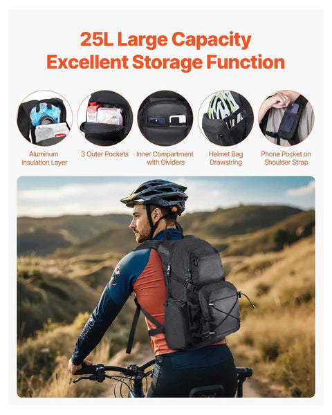 Cyclist with Hydration Backpack With 2L Water Bladder, 25L Large Capacity Daypack For Hiking, Cycling, Running And Outdoor Adventures