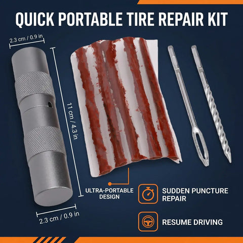 Essential Roadside Tire Repair Kit For Cars And Bikes Capsule Style Puncture Plug Tool with portable design and accessories.