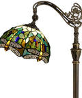 Stained Glass Tiffany Floor Lamp With Amber Dragonfly Shade Arching Gooseneck Adjustable Reading Light 66 Inch Tall Bronze Base
