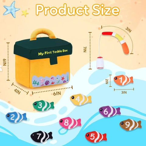 My First Tackle Box Plush Set For Toddlers With 10 Piece Sensory Plushies Including Nine Fish Plush And A Fishing Rod Plush Sizes