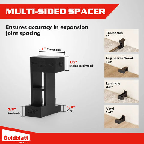 All In One Laminate Flooring Tools Kit With Heavy Duty Mallet Reinforced Double Faced Hammer Pro Grade Pull Bar Tapping Block And 30 Spacer Set multi-sided spacer for floor installation.