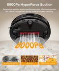 Roborock Qrevo Series robot vacuum and mop, black, front view with 8000Pa HyperForce suction