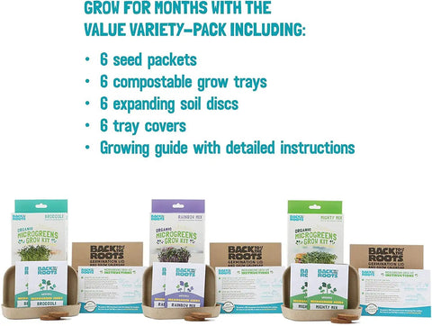 DIY Microgreen Grow Kit Six Grow Variety Pack For Organic Non GMO Pesticide Free Home Kitchen Garden Easy Setup Fresh Greens