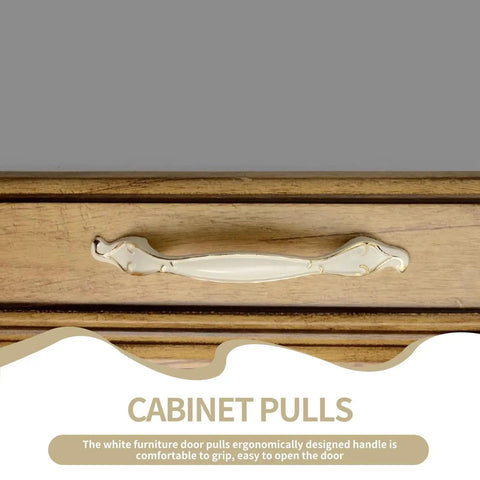 10 Pack Ivory White Cabinet Pulls Three Point Eight Inch Vintage Aluminum Alloy Drawer Handles For Kitchen Cabinets Wardrobe Closet Cupboard Doors Durable Easy Install Cabinet Hardware installed on wooden drawer