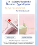 Close-up of 2 In 1 Needle Threader And Seam Ripper Set For Quick Threading Portable And Durable No Fuss Multifunction Sewing Tool For Home And On The Go Automatic Loop Threader For Most Sewing Machines Purple