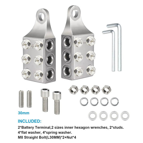 Slick Pro Grade Heavy Duty 12 Way Battery Terminal Distribution Block Featuring M8 M5 And 5 16 Screw Threads and hardware items.