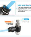2 Pack 1/4 NPT Push To Connect Air Flow Control Valve 90 Degree Elbow Fitting with 360° rotation and directional flow labels