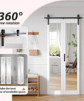 Bifold Barn Door Mirror 36x84 With One Lite Mirror, Bi-Fold Closet Doors Hardware Kit Included, PVC White installed in room.