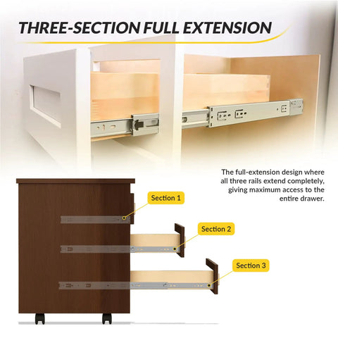 Heavy Duty Ball Bearing Side Mount Drawer Slides in Steel with Perma Brite Zinc Finish showing three-section full extension.