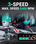 Heavy Duty Cordless Impact Wrench With Brushless Motor, cranks out 503 Ft Lbs raw torque in use with speed settings displayed.