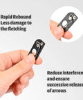 Close-up of hand holding a piece of the Magnetic Recurve Bow Arrow Rest Set Four Piece Metal Arrow Rest with adhesive backing.