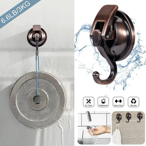 Durable Suction Cup Hooks For Shower And Kitchen No Drill Install Easy Lock Lever For Quick Hanging On Glass Doors Mirrors Tiles Loofah Towels Coats Bath Robes Waterproof Red Bronze Finish