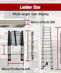 Dimensions and multi-angle views of 14.5 Foot Aluminum Telescopic Ladder With Dual Locking Mechanism Non Slip Collapsible Multi Use Step Ladder For Home Roofs RV Exterior Cleaning Easy Storage 330 Pound Capacity