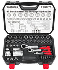 Straight Up Build Quality 47 Piece Pass Through Socket Set With 1/4 Inch 3/8 Inch And 1/2 Inch Drives showing chrome vanadium sockets in case.