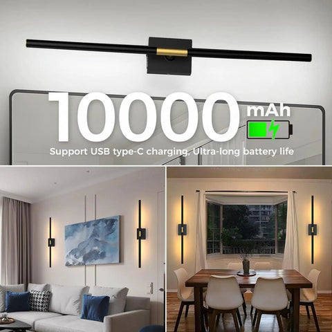 Cordless Battery Wall Sconces Set Of 2 Packed With 10000 Mah Power and zero wiring hassle, mounted above a modern living room.