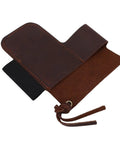 Leather Belt Sheath For Multitools Dope Daily Carry Holder crafted from cowhide leather with durable design and easy belt clip, open view.