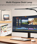 Double Head LED Desk Lamp For Home Office And Studio, 25.1 Inch Light Bar, mounted on desk and monitor, flexible angles