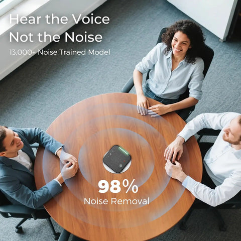Portable Conference Speaker And Microphone With 360 Degree Voice Pickup USB C And Bluetooth Speakerphone for online meetings on table.