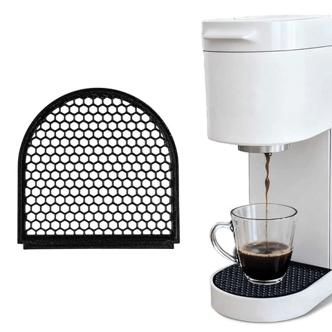 Snap-On Drip Tray Cover For 4.5 Inch Base Coffee Maker, Replacement Part, with coffee maker and cup on tray