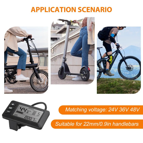 Electric Bike LCD Display For Handlebars 24V 36V 48V Compatible E Bike Control Panel 0.87 Inch Connector No 2 Communication Protocol Black And White Screen Ride Ready Gauge Upgrade
