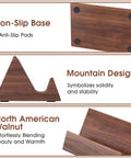 Walnut Wood Card Holder And Desk Organizer For Storing And Displaying Cards, Sleek Mountain Style Card Stand With Non Slip Base