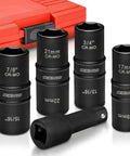 1/2 Inch Drive Flip Impact Socket Set With 3 Inch Extension Chrome Moly Steel Deep SAE And Metric Sizes with red case