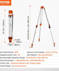 Heavy Duty Laser Level Tripod Stand With Five Eighths Inch Eleven Thread Mount Adjustable From Sixteen To Sixty Five Inches Aluminum Pro Grade Construction Retractable Legs Non Skid Feet Supports Up To Twelve Pounds, folded and extended
