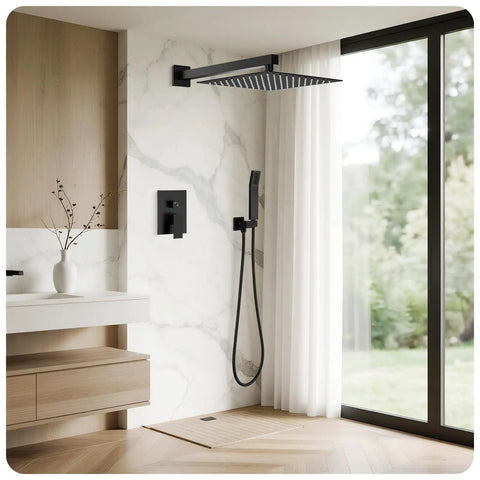 Top Tier 10 Inch Rainfall Shower System Featuring A Slick Handheld Wand And Ultra Smooth Single Lever Handle In Sharp Matte Black Coating For Zero Fuss Bathroom Refresh And Killer Water Flow