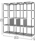 Image of Your Go To Portable Wardrobe With 4 Hanging Rails And Shelves Heavy Duty Steel Frame Black Clothes Organizer shown in dimensions.