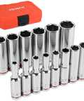 Quarter Inch Drive Metric Master Socket Set, 14 Piece Deep Hex Socket Set 4mm Through 15mm, 6 Point, Chrome Vanadium Steel With Molded Case