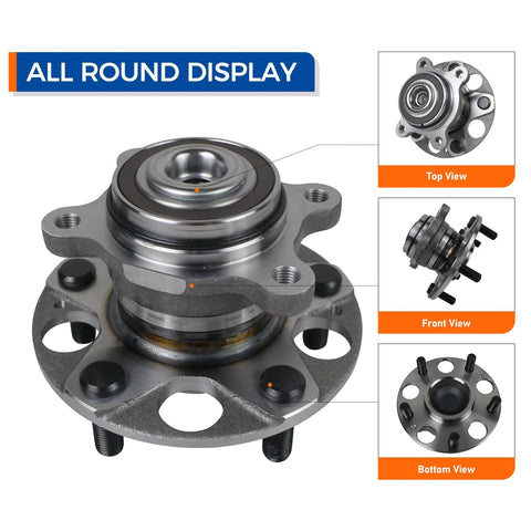 512256 Rear Wheel Bearing Hub Assembly for Acura CSX 2006 2010 and Honda Civic Ex Si 5 Lug Hub Top, Front, Bottom Views
