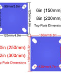 Top plate dimensions for Four Pack Super Heavy Duty Swivel Caster Wheels With Brake Solid Rubber Tires On Rugged Steel Brackets.