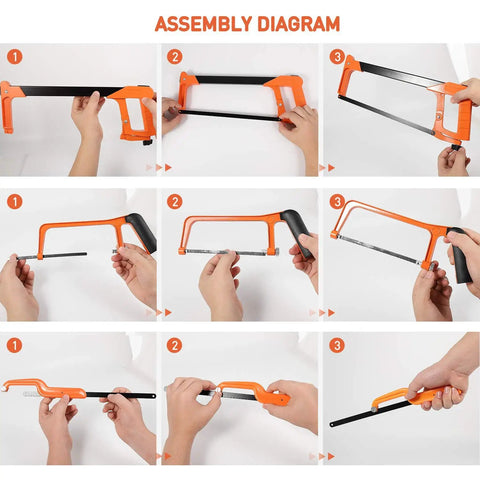 Assembly diagram for Hacksaw Set With 12 Inch Steel Frame Replaceable Blades And Metal Miter Guide For Metal Wood And PVC Pipes