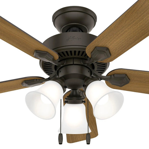 Indoor Ceiling Fan With Dope LED Lights 44 Inch Bronze Finish Five Blades Pull Chain for bedroom living room or kitchen