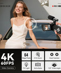 4K UHD 60FPS Camcorder With 64MP Dual Lens For YouTube And TikTok Vlogging, 3 Inch IPS Screen, External Mic And Remote
