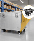 Heavy Duty Swivel Caster Wheels One Inch Diameter With Flat Plate Mounting For Furniture And Equipment Rock Solid Stability Smooth As Silk Built Like A Tank For Up To Eleven Hundred Pound Capacity on silver storage case.