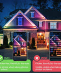 Outdoor RGB CW 20W LED Flood Lights 4 Pack illuminating house with app control, flicker-free comparison, IP65 waterproof for yards