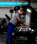 Mechanic using Three Pack LED Work Lights With Magnetic Back Rotatable Hook And Push Button Power Pocket Sized Battery Operated Lights for car repair