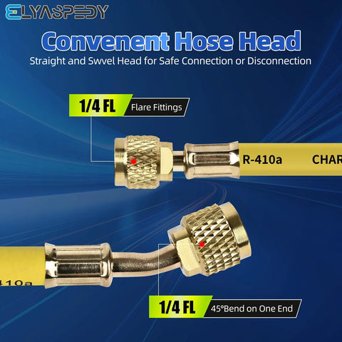 ELYASPEEDY 3-pack 1/4 in flare refrigerant hose set with 45° bend and R410A compatibility